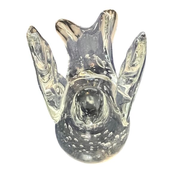 Hand Blown Clear Glass Bird Paperweight With Controlled Bubbles 2.75" Tall Decor - Picture 6 of 7